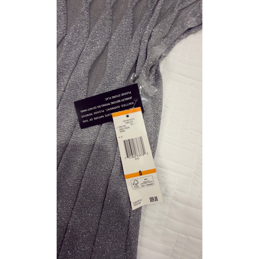 Jones New York Collection Silver Metallic Knit Top Cap Sleeve Boat Neck Small - Picture 9 of 9